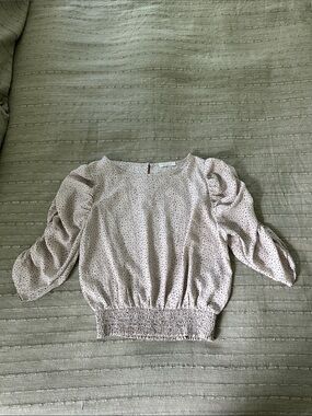 Paper Crane Dusty Pink Puff Sleeve Smocked-Hem Blouse